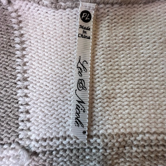 Leo‎ & Nicole Oatmeal Taupe Cardigan Windowpane Sweater Open Front Knit Size P L - Picture 4 of 10